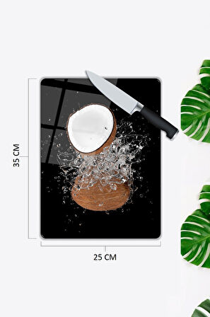 Hindistan Cevizi Desen Cam Kesme Tablası | Hediyelik, Dekoratif, Ofis, Mutfak 