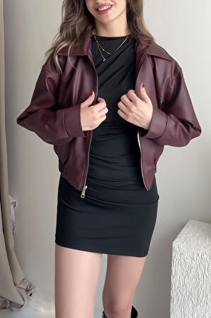 Prifaldi Premium İbiza Oversiz Bomber Deri Ceket Bordo 