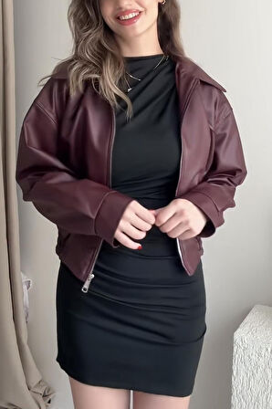Prifaldi Premium İbiza Oversiz Bomber Deri Ceket Bordo 