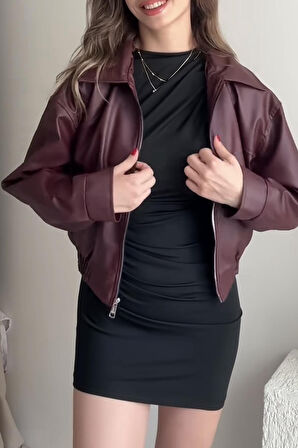 Prifaldi Premium İbiza Oversiz Bomber Deri Ceket Bordo 