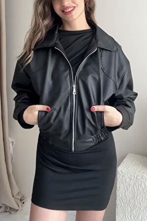 Prifaldi Premium İbiza Oversiz Bomber Deri Ceket Siyah