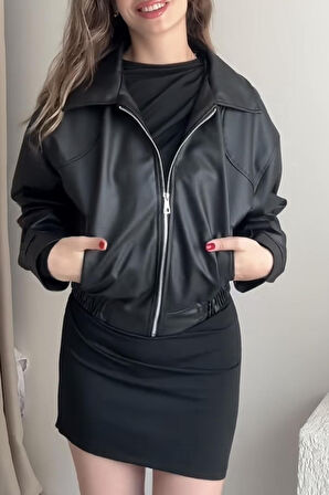 Prifaldi Premium İbiza Oversiz Bomber Deri Ceket Siyah