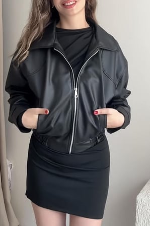 Prifaldi Premium İbiza Oversiz Bomber Deri Ceket Siyah