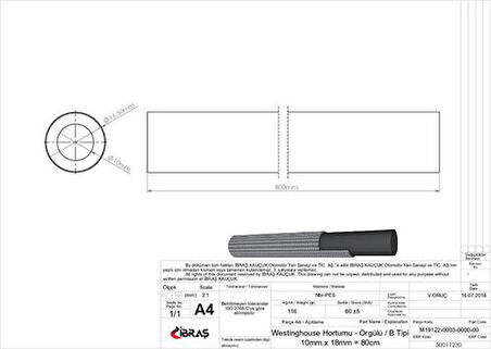 Ibras 11230 Westınghouse Hortumu Orgulu R9 (10×18Mm=80Cm)