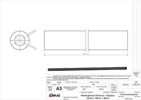 Ibras 11231 Westınghouse Hortumu Orgusuz R9 (10×18Mm=80Cm)