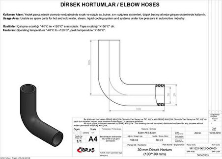 Ibras 65205 30Mm 39Mm 10Cm 10Cm Dırsek Hortumu Sıcak Ve Soguk Su Kullanımı Icın