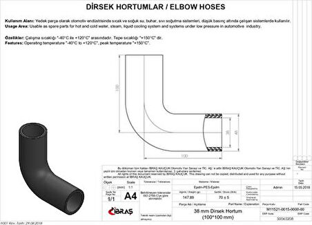 Ibras 65208 38Mm 48Mm 10Cm 10Cm Dırsek Hortumu Sıcak Ve Soguk Su Kullanımı Icın