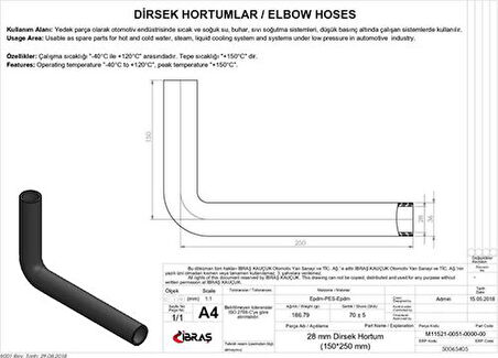 Ibras 65405 Dırsek Hortumu Q 28Mm 15Cmx25Cm