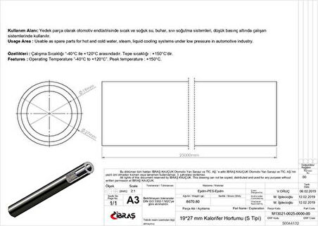 Ibras 66132 Kalorifer Hortumu 19Mm 27Mm (1 Mt) 65504 3 4 Inc Epdm Epdm