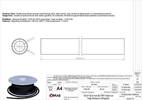 Ibras 68149 Dıstan Orgulu Yakıt Hortumu 65606 10.0 Mm 15.0 Mm Nbr B Tipi Makaralı (25M)