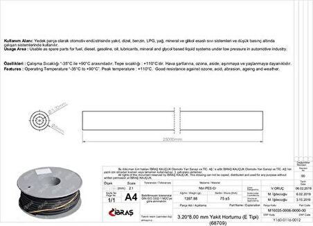 Ibras 68709 Icten Orgulu Yakıt Hortumu 65649 3.2 Mm 8.0 Mm Nbr Cr E Tipi Makaralı (25M)