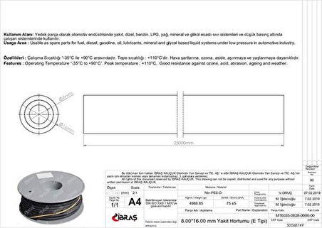 Ibras 68749 8.0Mm 16.0Mm Unıversal Yakıt Hortumu (Makaralı)E Tipi