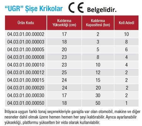 UGR 50 Ton Şişe Kriko - Otomobil - Tekne - Makina Yük Kaldırma