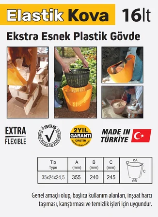 SGS988 - Elastik Çok Amaçlı Eşya Malzeme Ürün Taşıma Kovası 16 Litre
