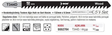 SGS2704 - (T344D) Dekupaj Ağzı Ahşap Kesme Ucu 132mm x 9.5mm (5 Adet Fiyatı)