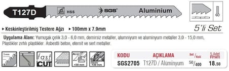SGS2705 - (T127D) Dekupaj Ağzı Alüminyum Kesme Ucu 100mm x 7.9mm (5 Adet Fiyatı)