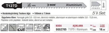 SGS2705 - (T127D) Dekupaj Ağzı Alüminyum Kesme Ucu 100mm x 7.9mm (5 Adet Fiyatı)