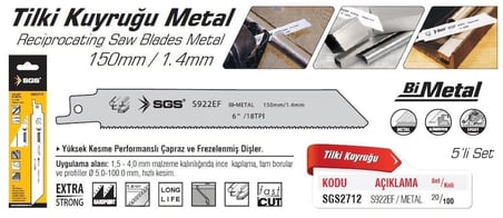 SGS2712 - (S922EF) Tilki Kuyruğu Metal Kesme Ucu 150mm / 1.4 mm (5 Adet Fiyatı)