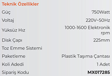 MAX EXTRA MX7285 - Alçıpan Zımparalama Makinesi 750 Watt - Toz Emişli - Led Işıklı