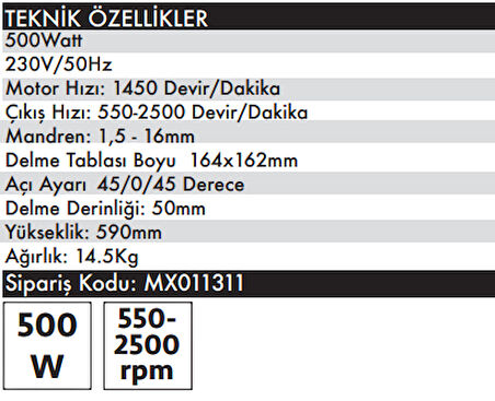 MAX EXTRA MX011311 Sütunlu Matkap 500 Watt