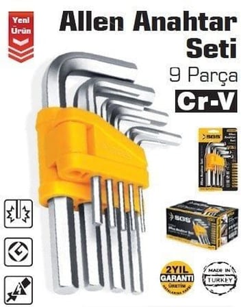 SGS1060 - 9 Parça Hex Düz Allen Anahtar Seti