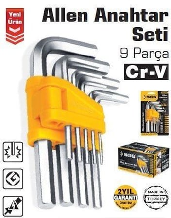 SGS1060 - 9 Parça Hex Düz Allen Anahtar Seti