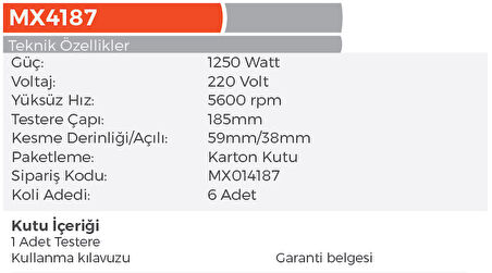 MAX EXTRA MX4187 Elektrikli Dairesel Testere Makinası 185mm