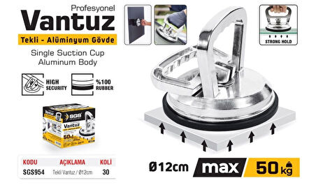 SGS954 - 50 Kg Tekli Alüminyum Cam Seramik Fayans Ahşap Tutma Taşıma Vantuzu 12cm