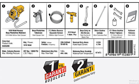 SGS5280 - Profesyonel Elektrikli Boya Püskürtme Makinesi 1010 Watt (Havasız Boya Püskürtme)