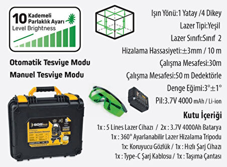 SGS5428 Lazer Hizalama Distomat Şakül 5 Yeşil Çizgi