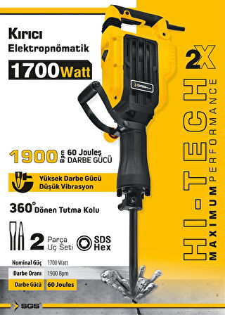 SGS5187 - 16 Kg Elektropnomatik Kırıcı Hilti SDS Hex 1700 Watt 60 Joules 1900 Bpm