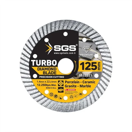 SGS2321 - (125mm x 1,4mm) Turbo Elmas Testere Porselen, Seramik, Granit, Mermer Kesme Diski (Sulu ve Kuru Kesme Taşı)
