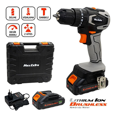 MAX EXTRA MX1830 Çift Akü Kömürsüz Darbeli Matkap Vidalama 20 Volt 1.5 Amper