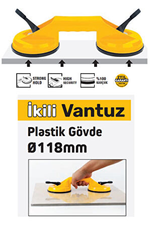 SGS945 - 90 Kg İkili Plastik Gövde Cam Seramik Fayans Ahşap Tutma Taşıma Vantuzu 12cm + 12cm