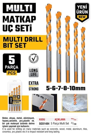 SGS1484 - Universal Multi Matkap Uç Seti 5-6-7-8-10mm (Tüm Yüzeyler için)