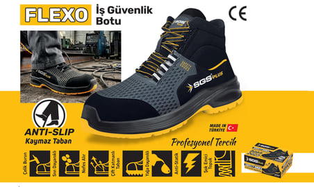 SGS3146 -  No:46 Flexo S1 Çelik Burunlu Kışlık Spor Çalışma Botu - Ergonomik - Antistatik - Su Geçirmez - Nefes Alır