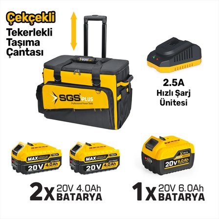SGS5452 - AKÜLÜ COMBO SET 7 PARÇA (Darbeli Matkap/Kırıcı-Delici Matkap/Darbeli Somun Sıkma/Avuç Taslama Makinesi/Sunta Kesme/Dekupaj Testere/Led Fener)