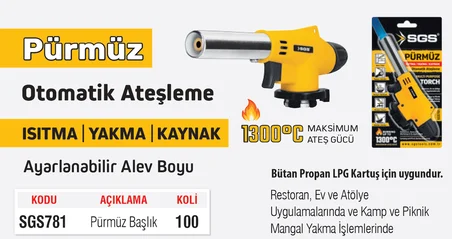 SGS781 - Torch Pürmüz Başlığı - Otomatik Ateşleme - Ateş Ayarlama