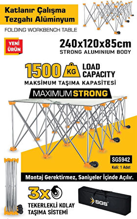 SGS942 - Seramik Fayans Katlanır Çalışma Tezgahı Alüminyum 240 x 120 x 185cm
