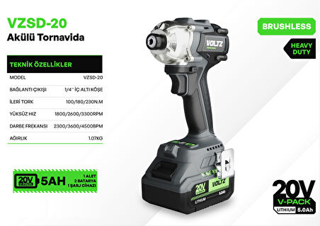VOLTZ - 1/4 - 20 Volt 5 Amper Akülü Tornavida Seti (VZSD-20)