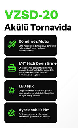 VOLTZ - 1/4 - 20 Volt 5 Amper Akülü Tornavida Seti (VZSD-20)