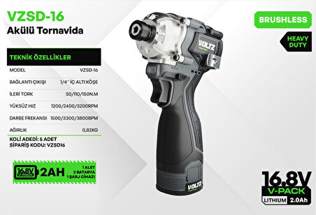 VOLTZ - 1/4 - 16.8 Volt 2 Amper Akülü Tornavida Seti 820 Gram (VZSD-16)