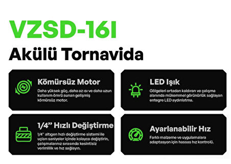 VOLTZ - 1/4 - 16.8 Volt 2 Amper Akülü Tornavida Seti 820 Gram (VZSD-16)