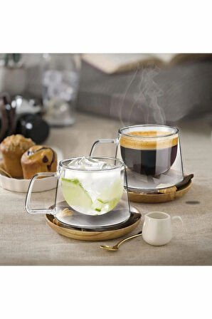 Goya 2 Adet Çift Yalıtımlı Sıcaklığı Koruma Çift Cidarlı Kahve Espresso Bardak Kupa - 250 ML