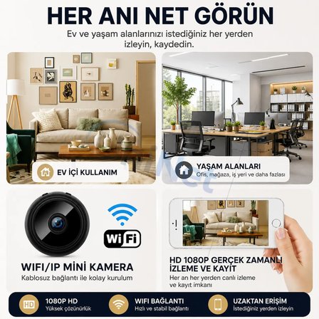 Uninet Mini Güvenlik Kamerası 1080P WiFi Gece Görüşlü Hareket Algılama Özellikli