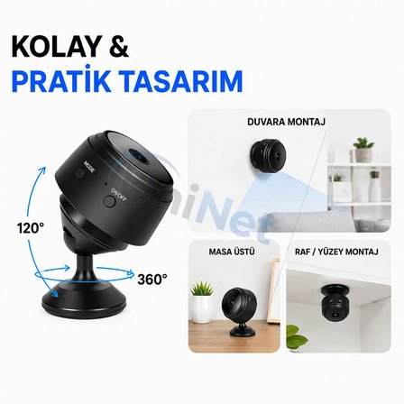 Uninet Mini Güvenlik Kamerası 1080P WiFi Gece Görüşlü Hareket Algılama Özellikli