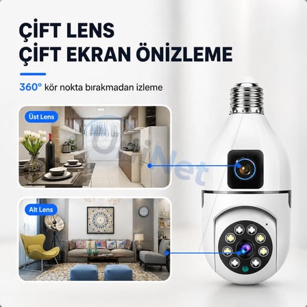 Uninet Çift Kameralı Ampul Tipi Wifi Güvenlik Kamerası 4MP Full HD Gece Görüşlü
