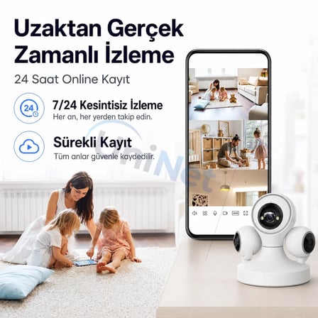 Uninet Üç Lensli WiFi PTZ Güvenlik Kamerası 6 MP Gece Görüşü Hareket Takibi