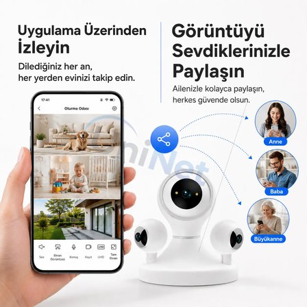 Uninet Üç Lensli WiFi PTZ Güvenlik Kamerası 6 MP Gece Görüşü Hareket Takibi