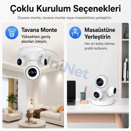 Uninet Üç Lensli WiFi PTZ Güvenlik Kamerası 6 MP Gece Görüşü Hareket Takibi